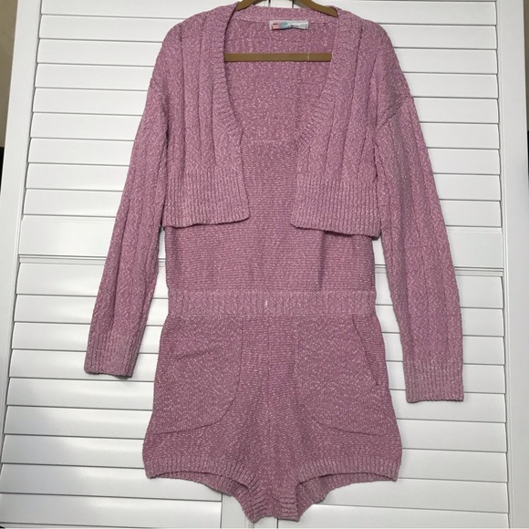 NEW FP Free People Beach Declan Cardigan Sweater Set Romper Pink - Picture 2 of 10